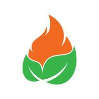 Leaf fire vector logo design template. Eco green alternative energy logo design vector template.