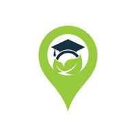 Nature student map pin shape concept vector logo template. Leaf with graduation hat logo template vector icon design.