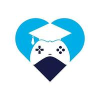 diseño de logotipo vectorial de concepto de forma de corazón de educación de juegos. consola de juegos con diseño de icono de gorra de graduación. vector