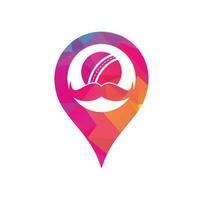 Moustache cricket gps shape concept vector icon design. Strong cricket vector logo design.