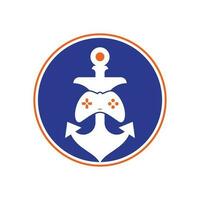 Game controller and anchor logo template. Joystick and anchor logo. Joystick and anchor icon. vector