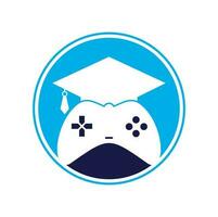 diseño del logotipo del vector educativo del juego. consola de juegos con diseño de icono de gorra de graduación.