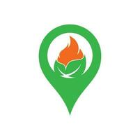 Leaf fire gps shape concept vector logo design template. Eco green alternative energy logo design vector template.