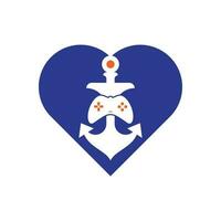 Game anchor heart shape concept logo template. Joystick and anchor logo. Joystick and anchor icon. vector