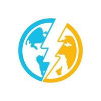 Globe and thunder vector logo icon template. Thunder world vector logo template.