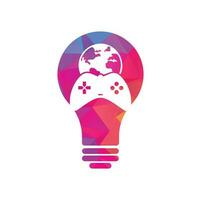 Game Globe lamp shape concept Logo Icon Design. Online Gamer World Logo. Globe and Game Stick Icon vector