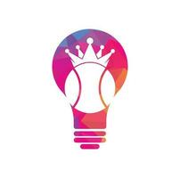 Tennis king bulb shape concept vector logo design. Tennis ball and crown icon design template.