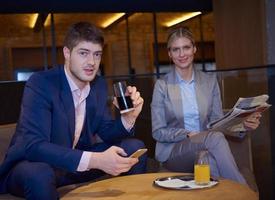 business couple take drink after work photo