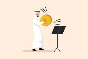 Business flat drawing Arab male musician plays cymbals. Man performer playing classical music with percussion musical instrument. Person perform on stage. Cartoon character design vector illustration