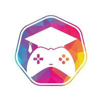 diseño del logotipo del vector educativo del juego. consola de juegos con diseño de icono de gorra de graduación.