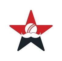 Moustache cricket star shape concept vector icon design. Strong cricket vector logo design.
