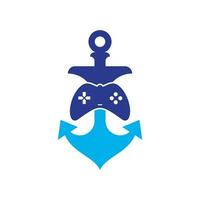 Game controller and anchor logo template. Joystick and anchor logo. Joystick and anchor icon. vector