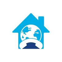 Call and globe home shape concept icon. Globe with handset vector logo icon.