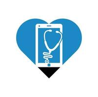 Stethoscope mobile heart shape concept logo design vector. Phone doctor vector logo template.