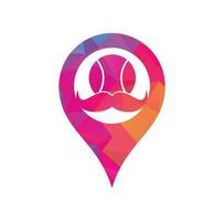 Diseño de icono de vector de concepto de forma de gps de pelota de tenis de bigote. fuerte diseño de logotipo vectorial de tenis.