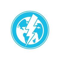 Globe and thunder vector logo icon template. Thunder world vector logo template.