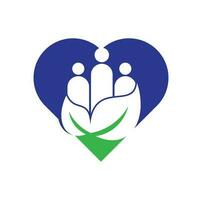 vector de icono de diseño de logotipo de concepto de forma de corazón de personas de hoja. plantilla de logotipo de vector de comunidad verde.