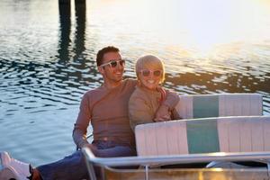 couple in love  have romantic time on boat photo