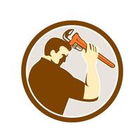 Plumber Holding Monkey Wrench Side Circle Retro vector