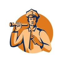 Policeman Flashlight Torch Pointing Retro vector