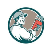 Plumber Monkey Wrench Side Circle Retro vector