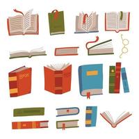 Set of book icons in flat vector hand drawn design style. Trendy illustration.