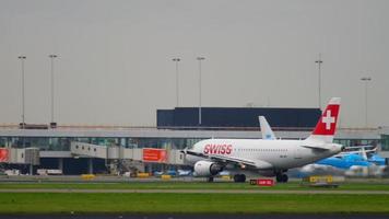 AMSTERDAM, THE NETHERLANDS JULY 26, 2017 - SWISS Airbus 319 HB IPT accelerate and take off on 18L Aalsmeerbaan, Shiphol Airport, Amsterdam, Holland video