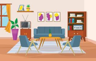 Retro Interior Sitting Room Background vector