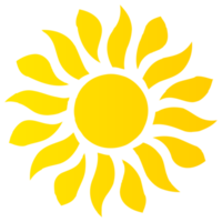 Sun icon in bright yellow color. PNG with transparent background.