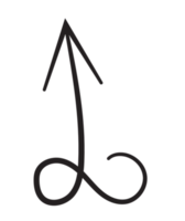 Line art arrow with black thin line. PNG with transparent background.