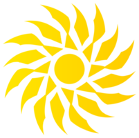 Sun icon in bright yellow color. PNG with transparent background.