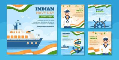 Indian Navy Day Social Media Post Template Hand Drawn Cartoon Flat Illustration vector