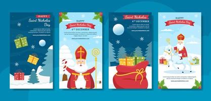 Saint Nicholas Day or Sinterklaas Social Media Stories Template Hand Drawn Cartoon Flat Illustration