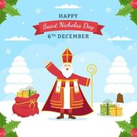 día de san nicolás o plantilla de fondo de sinterklaas ilustración plana de dibujos animados dibujados a mano vector