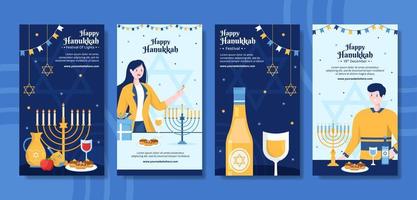 Happy Hanukkah Jewish Holiday Social Media Stories Template Hand Drawn Cartoon Flat Illustration vector