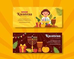 feliz kwanzaa vacaciones plantilla de banner horizontal africano dibujado a mano ilustración plana de dibujos animados vector