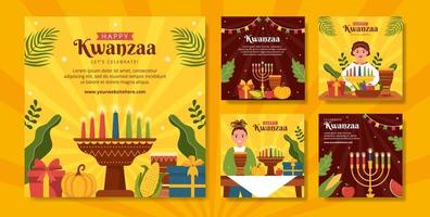 feliz kwanzaa vacaciones plantilla de publicación de redes sociales africanas dibujado a mano ilustración plana de dibujos animados vector