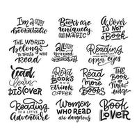 Love reading book lettering phrases set. Collection of hand drawn quotes about reading for teenagers. Vector hand drawn illustartion.