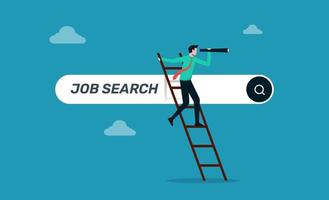 Looking for new job, find opportunity and seek for a new challenge, businessman climb a ladder on job search bar with binocular to see opportunity and vacancy vector