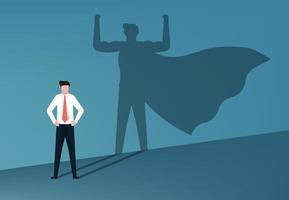 Businessman with his shadow superhero. courage, leadership,  ambition and success concept, flat vector illustration