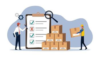 Inventory control system concept, professional manager and worker are checking goods and stock supply, Inventory management with goods demand vector