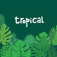 Tropical paper cut Green background with palm and monstera leaves and lettering quote. Monstera leaves square frame. Summer tropical leaf. Origami exotic hawaiian jungle, summertime. Space for text. vector