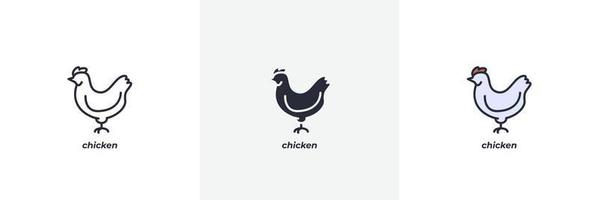 icono de pollo. línea, contorno sólido y relleno versión en color, contorno y signo de vector relleno. símbolo de idea, ilustración de logotipo. gráficos vectoriales