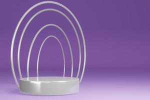 Product Stand, Pedestal, Cylinder Shape, Circle Frame, Purple background and White ring, 3D Rendering. photo