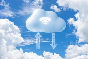 concept of cloud computing. From the cloud in the world. 3D illustration photo