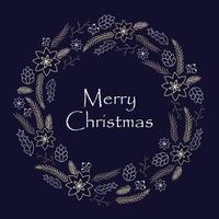 Round frame Christmas wreath on a dark background. vector illustration