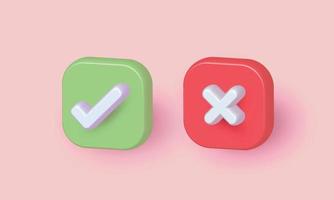 Right and Wrong, Approved and Declined  Yes and No,red and green,concept. minimal sign, symbol. 3d vector pink backgrounds