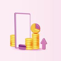 arrow growth money tree coin plant for save money vector 3d banking income business minimal color