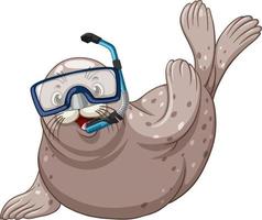 Cute seal wearing snorkel goggles on white background vector