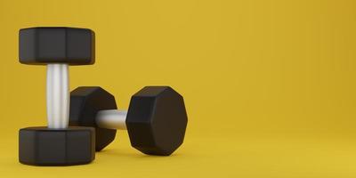 Black dumbbell on a yellow background. 3d rendering photo